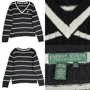 Polo Ralph Lauren Active Sweater Pullover Women’s Size Large L Black Striped